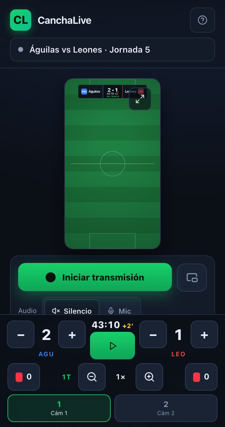 Controles de CanchaLive en teléfono